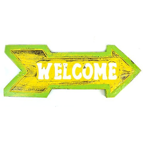 Hand Carved Wooden Arrow WELCOME Home Cocktails Drinking BEACH Surfboard Sign - Tropically Inclined