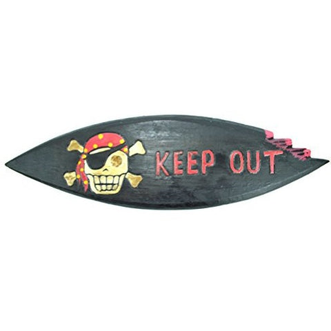 LG 20 inch Hand Carved Wood Pirate Skull Cross Bone "KEEP OUT" Sign Plaque Wall Art Decor - Tropically Inclined