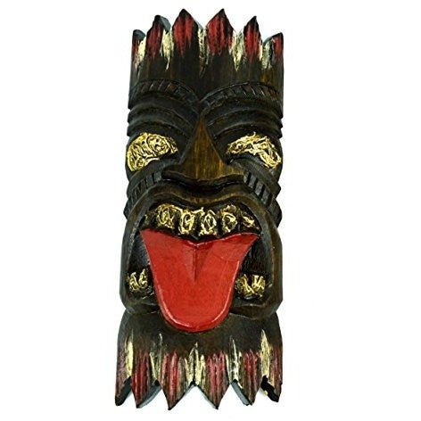 Polynesian Tiki Style Wall Mask Black Design 12 inch Tall with tongue - Tropically Inclined