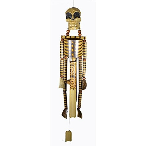 Hand Carved Beautifully Detailed Treasure Pirate Skull Skeleton Bones Wind Chime - Tropically Inclined