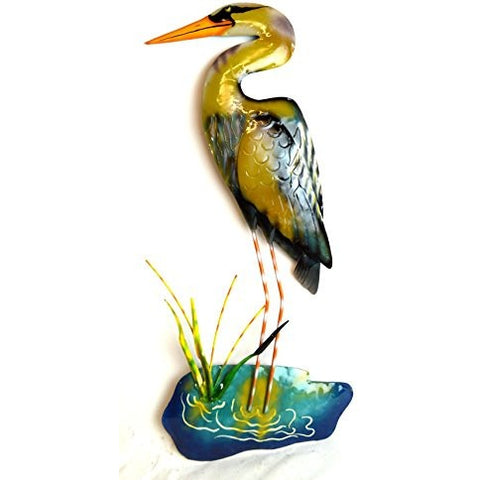 Hand Carved Metal Blue Heron Wall Art Hanging Tropical Nautical Decor - Tropically Inclined
