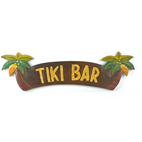 HAND CARVED TIKI BAR SIGN WITH TWO PALM TREES 3D - Tropically Inclined