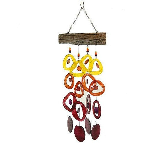 Recycled Glass Bottle Wind Chime on Driftwood : Tropical Sunset - Tropically Inclined