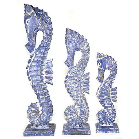 Nautical Set of 3 Seahorses Wooden Wall Art Decor 20" Tall - Tropically Inclined