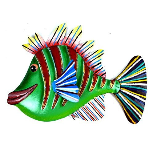 HUGE BEAUTIFUL UNIQUE NAUTICAL METAL FISH WALL ART GREEN RED - Tropically Inclined