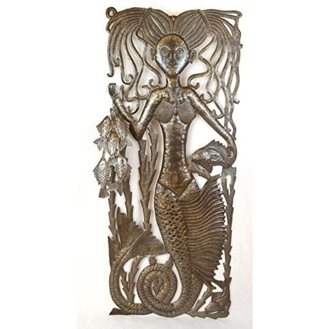 Mermaid's Catch, Haiti Steel Drum Art, Sealife Home Collection 14.75" X 34.25" - Tropically Inclined