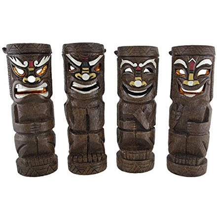 Set of 4 Flickering Friki Tiki Solar Powered Statue Lights - Tropically Inclined