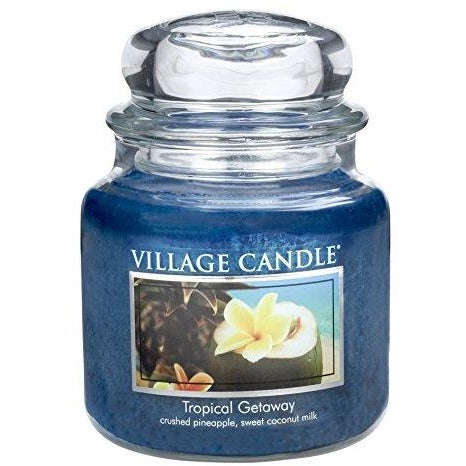 Village Candle Tropical Getaway 16 oz Glass Jar Scented Candle, Medium - Tropically Inclined