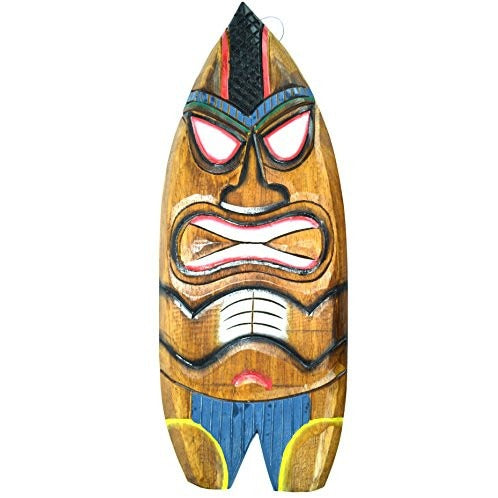 Hand Carved BEACH DUDE Surfboard Wooden Wall Hanging Art Sign Tiki Bar Mask - Tropically Inclined