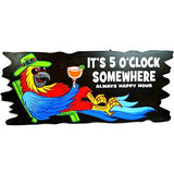Handmade PARROT IN CHAIR WITH COCKTAIL IN HAND IT'S 5 O'CLOCK SOMEWHERE ALWAYS HAPPY HOUR Wood Beach Sand Tiki Bar Sign - Tropically Inclined