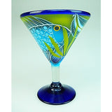 Mexican Margarita/Martini Glasses and Pitcher set with dispaly rack, Hand Blown, Hand Painted, Blue with Fish in the Sea design - Tropically Inclined